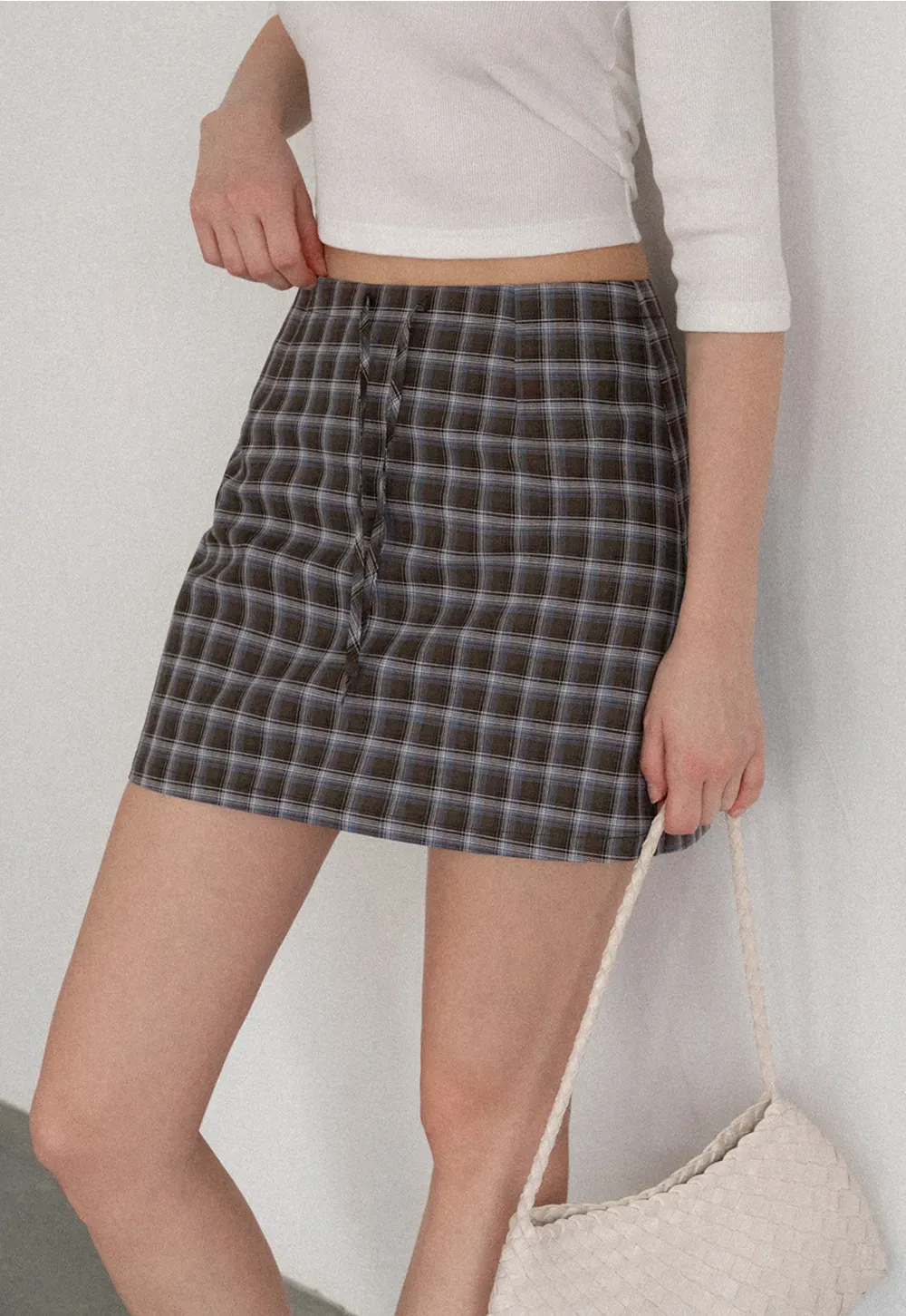 High Waist Plaid Mini Skirt with Front Button Closure