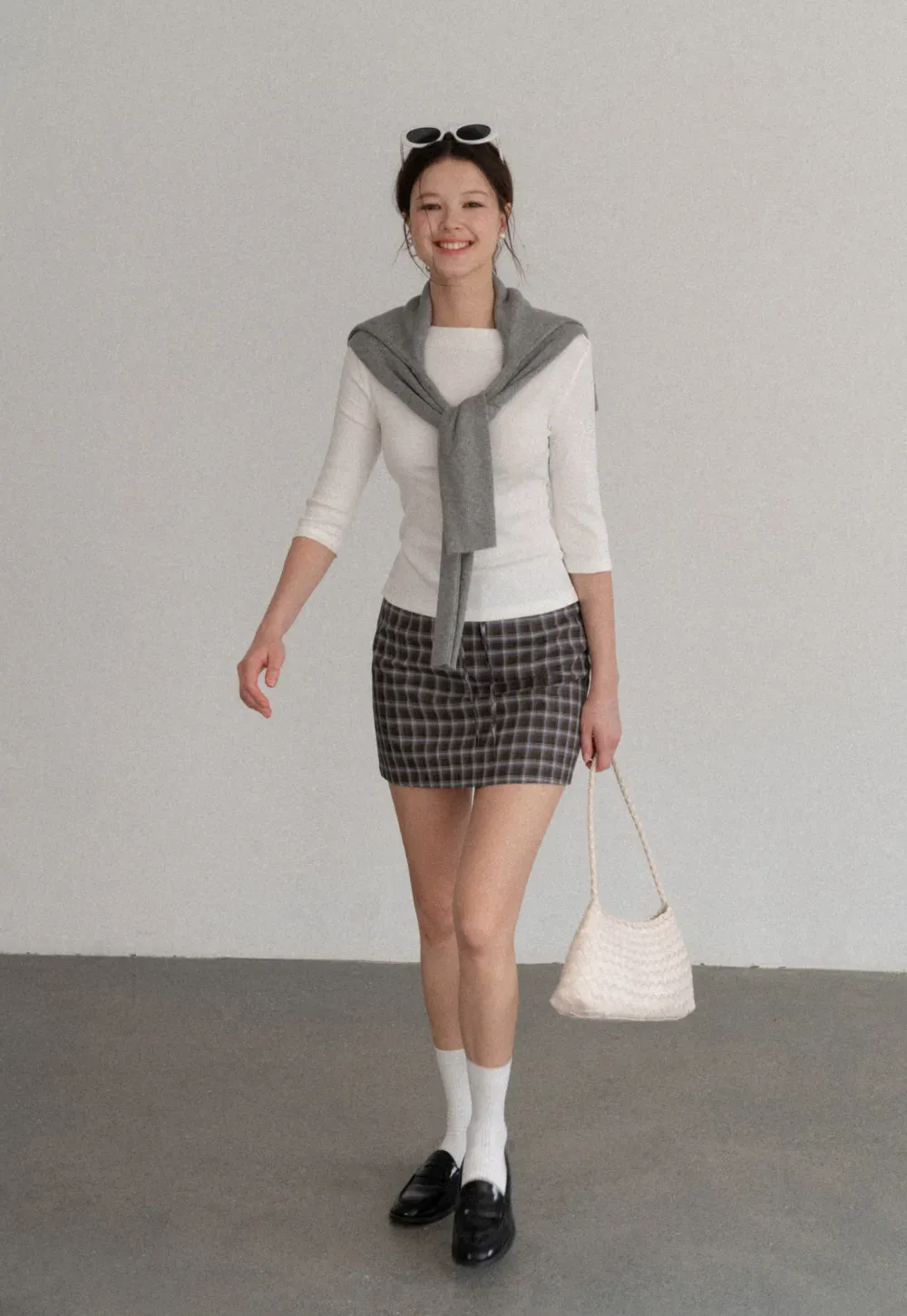 High Waist Plaid Mini Skirt with Front Button Closure