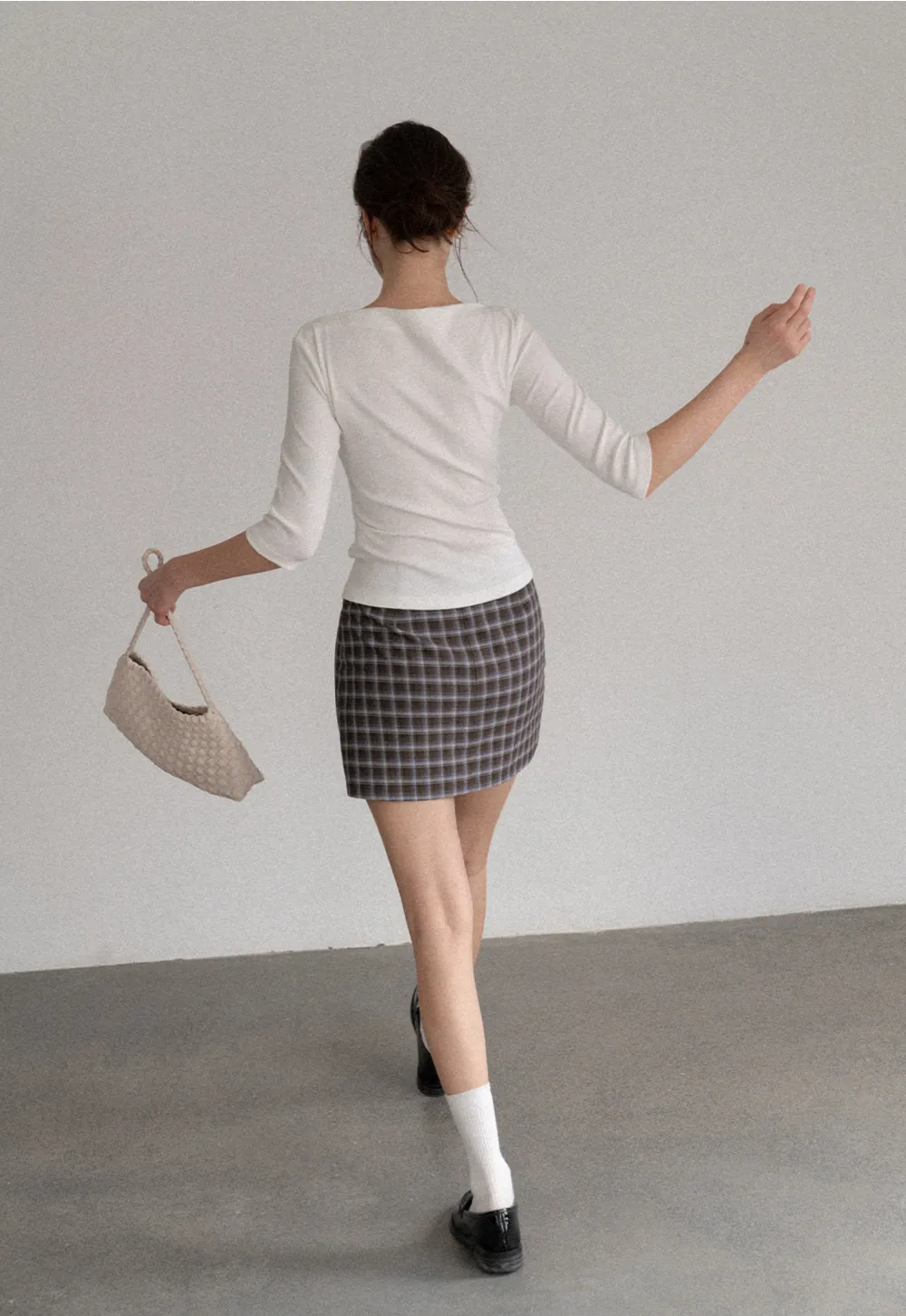 High Waist Plaid Mini Skirt with Front Button Closure
