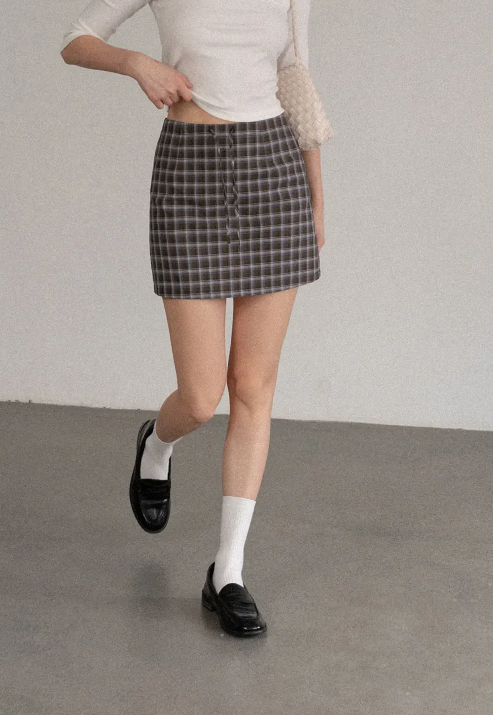 High Waist Plaid Mini Skirt with Front Button Closure