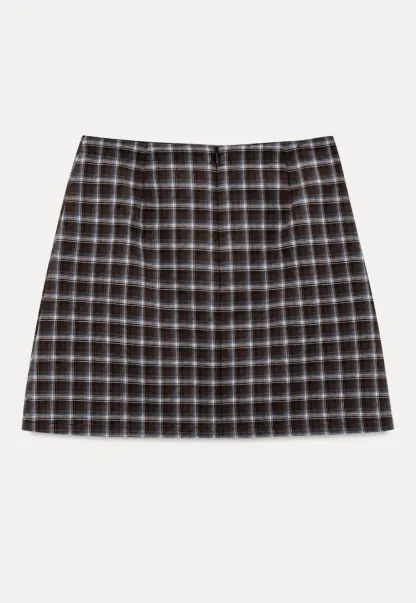 High Waist Plaid Mini Skirt with Front Button Closure