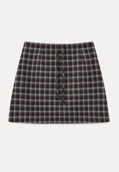 High Waist Plaid Mini Skirt with Front Button Closure