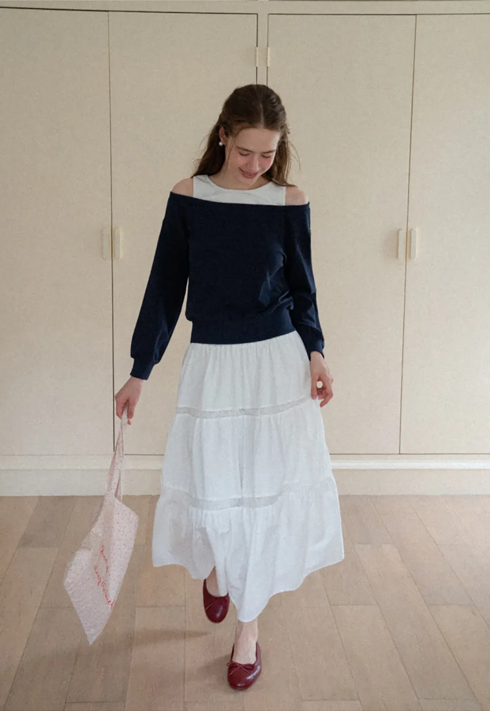 Tiered Lace Trim Midi Skirt