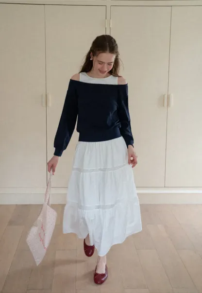 Tiered Lace Trim Midi Skirt