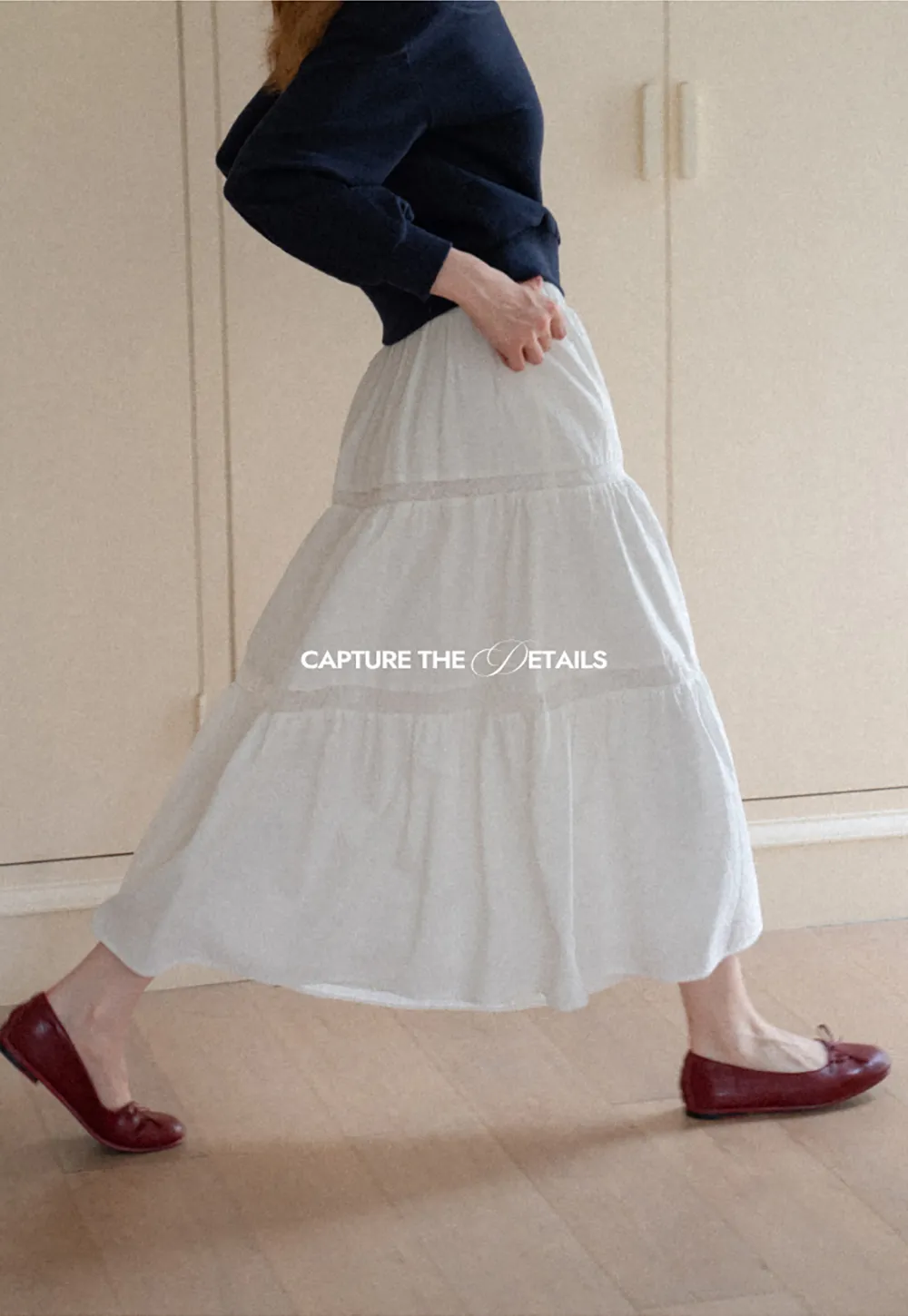 Tiered Lace Trim Midi Skirt