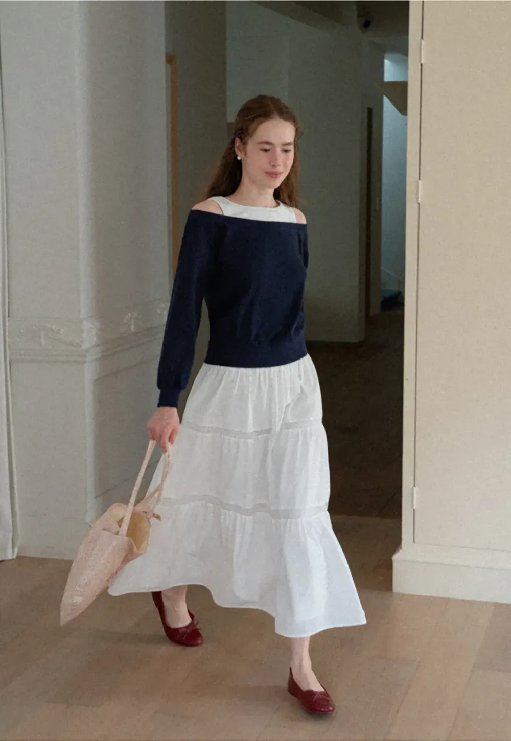 Tiered Lace Trim Midi Skirt