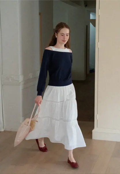 Tiered Lace Trim Midi Skirt