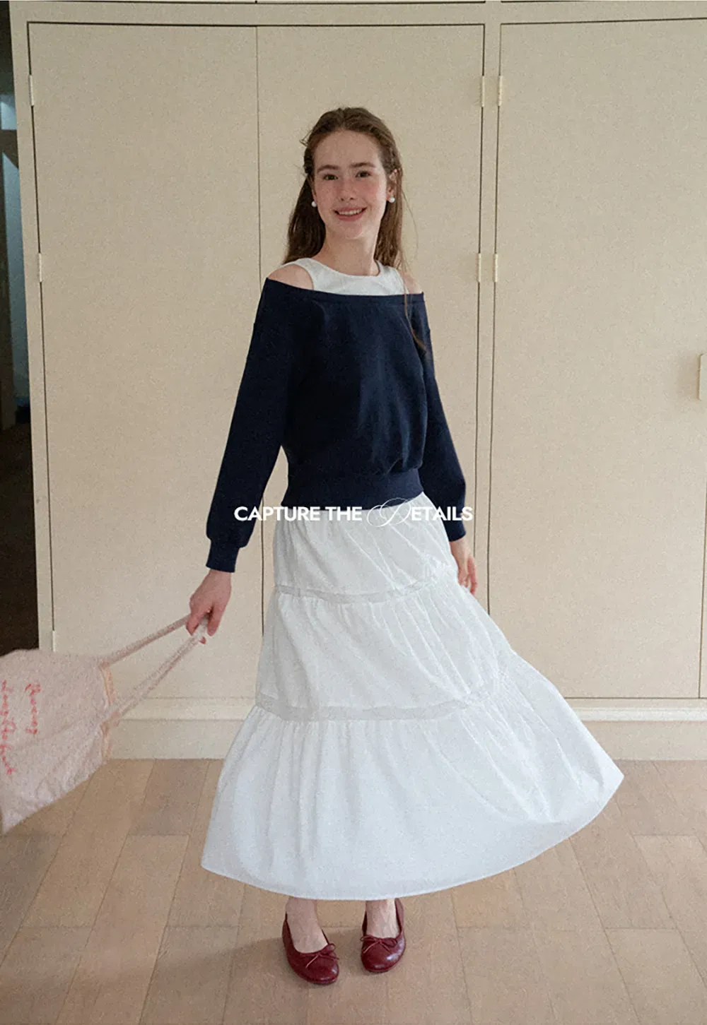 Tiered Lace Trim Midi Skirt