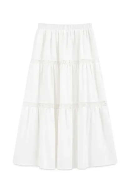 Tiered Lace Trim Midi Skirt