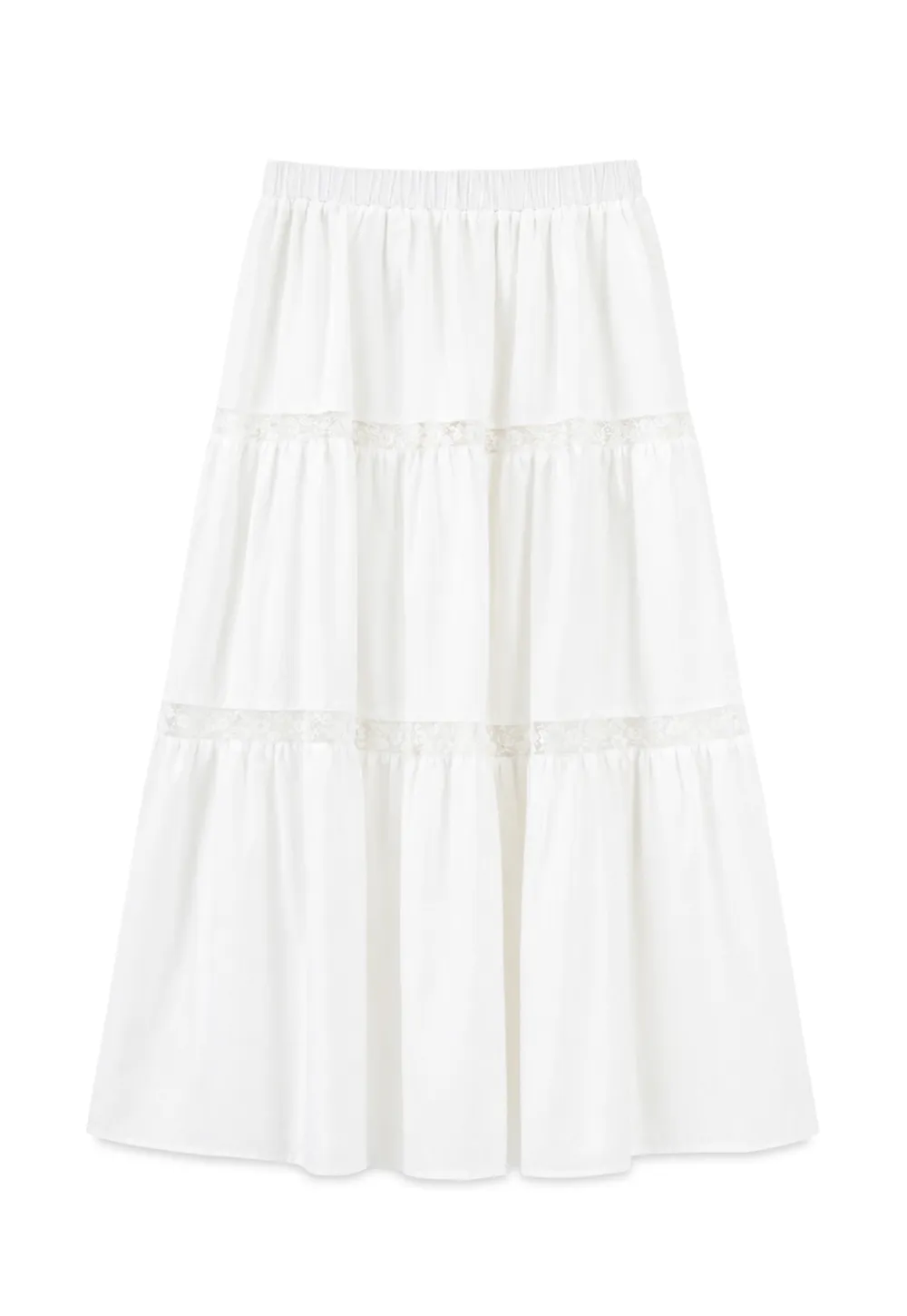 Tiered Lace Trim Midi Skirt
