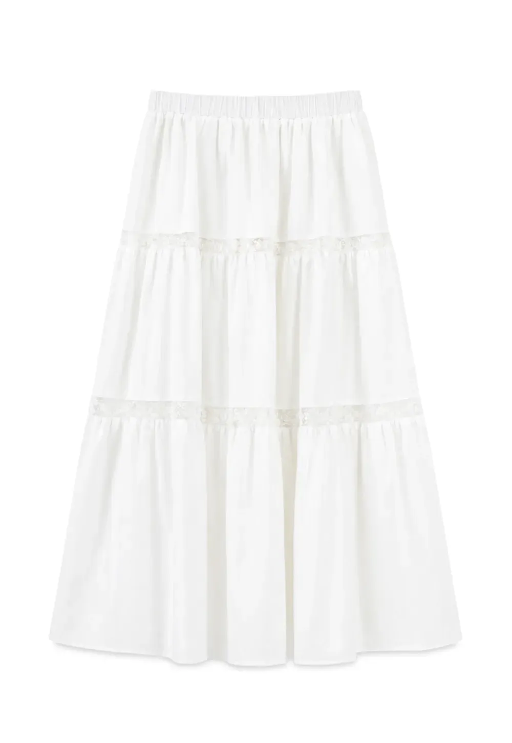 Tiered Lace Trim Midi Skirt