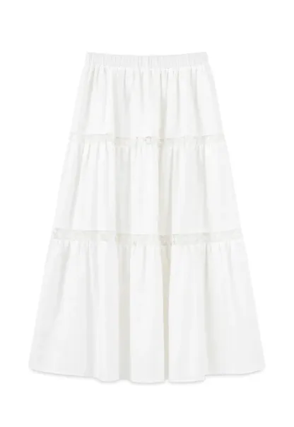 Tiered Lace Trim Midi Skirt