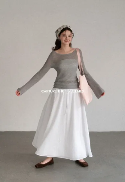 Elastic Waist Flowing Maxi Skirt