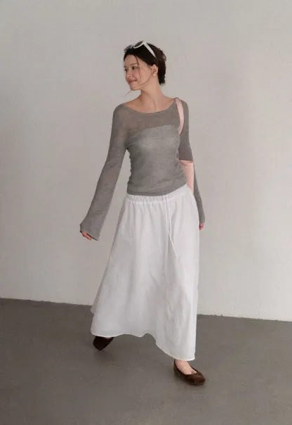 Elastic Waist Flowing Maxi Skirt