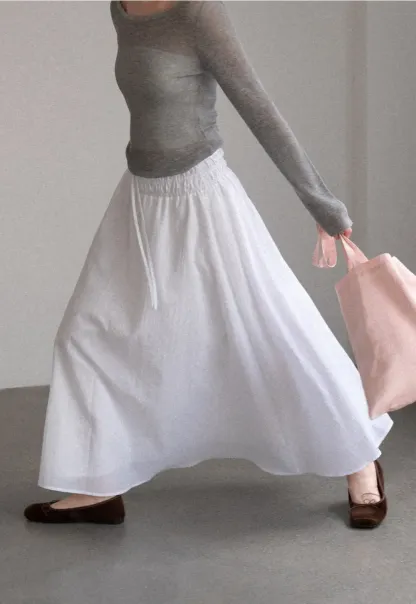 Elastic Waist Flowing Maxi Skirt