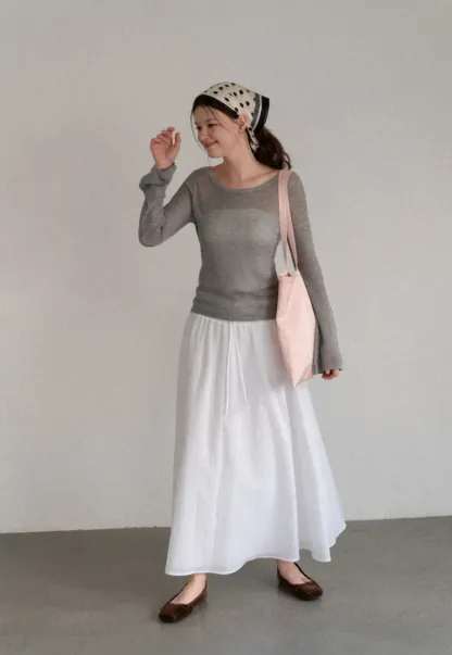 Elastic Waist Flowing Maxi Skirt