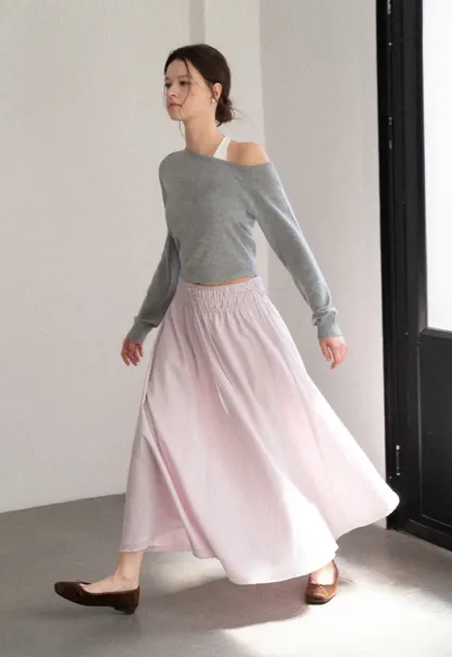 Elastic Waist Flowing Maxi Skirt