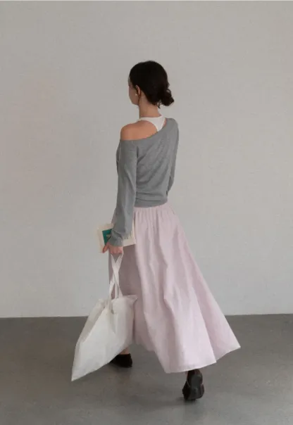 Elastic Waist Flowing Maxi Skirt