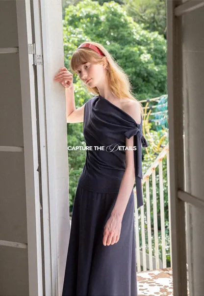 Asymmetrical One Shoulder Top and Flowing Midi Skirt
