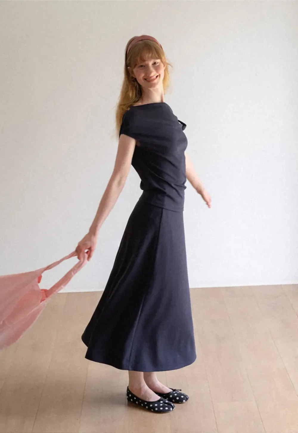 Asymmetrical One Shoulder Top and Flowing Midi Skirt