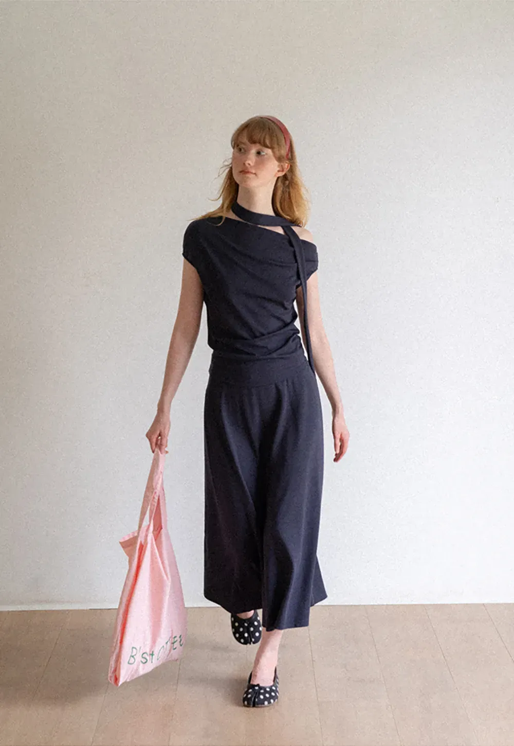 Asymmetrical One Shoulder Top and Flowing Midi Skirt
