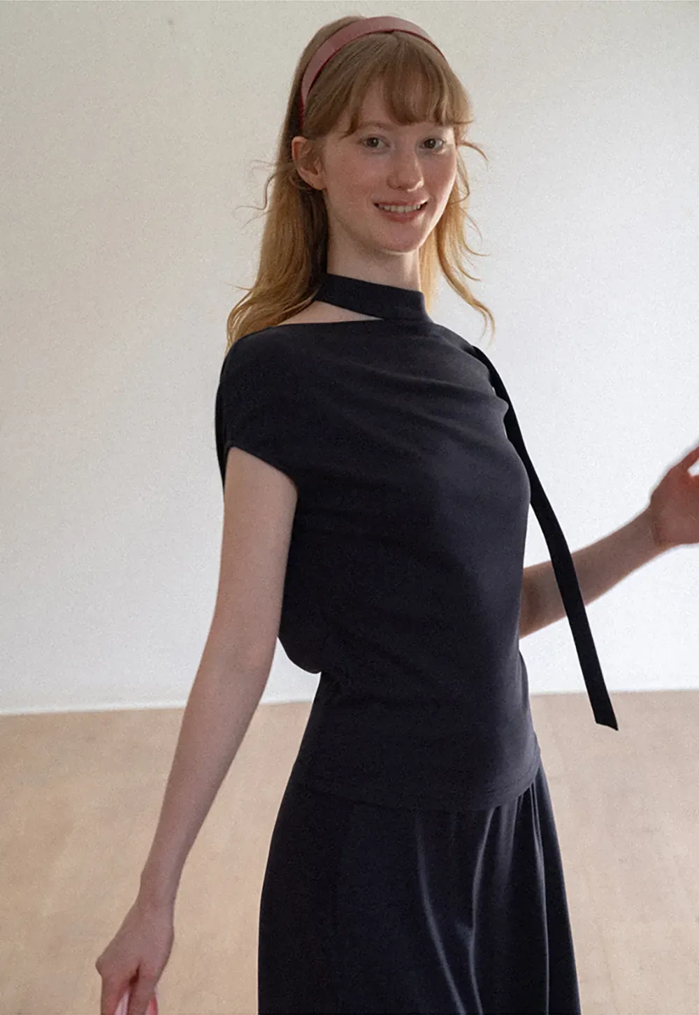 Asymmetrical One Shoulder Top and Flowing Midi Skirt