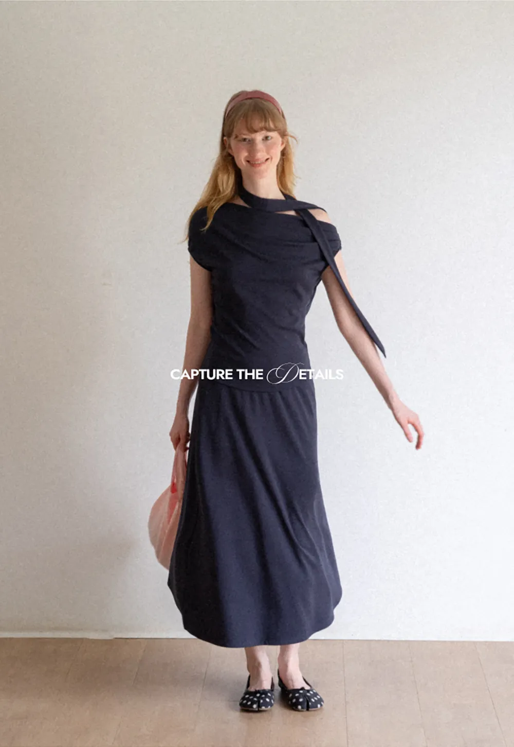 Asymmetrical One Shoulder Top and Flowing Midi Skirt