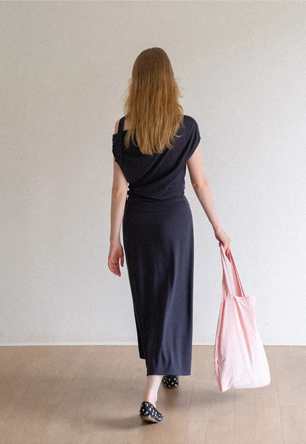 Asymmetrical One Shoulder Top and Flowing Midi Skirt