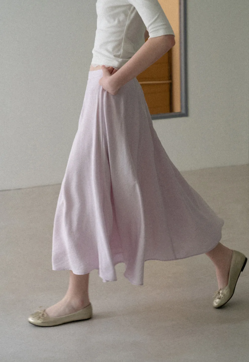 Flowy A-Line Midi Skirt with High Waist