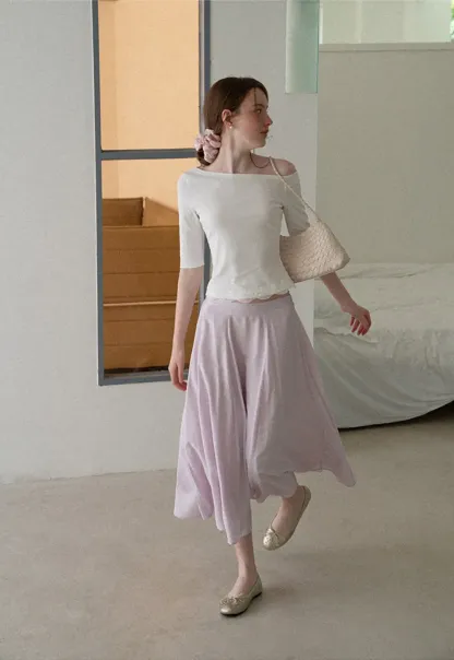 Flowy A-Line Midi Skirt with High Waist