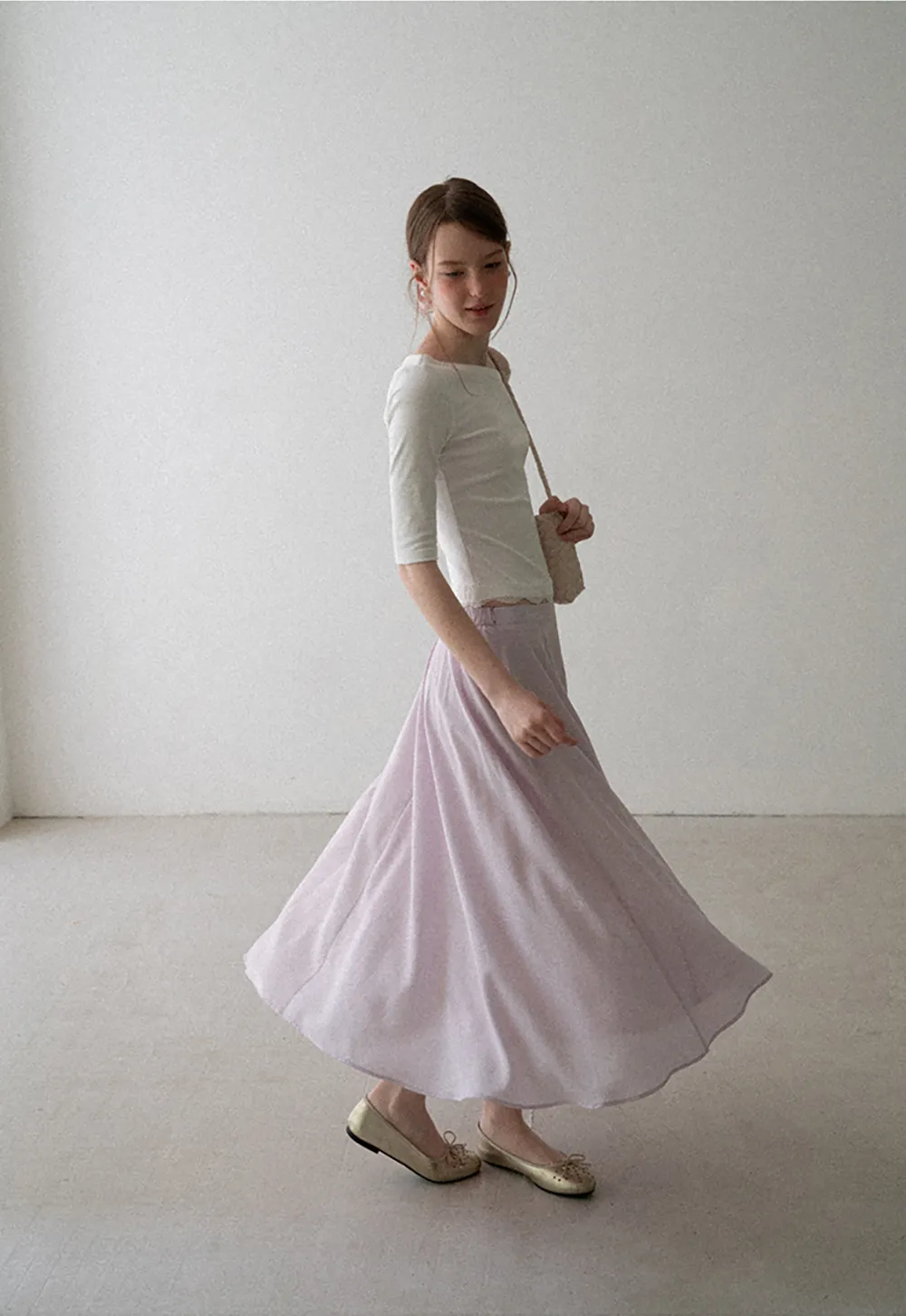 Flowy A-Line Midi Skirt with High Waist