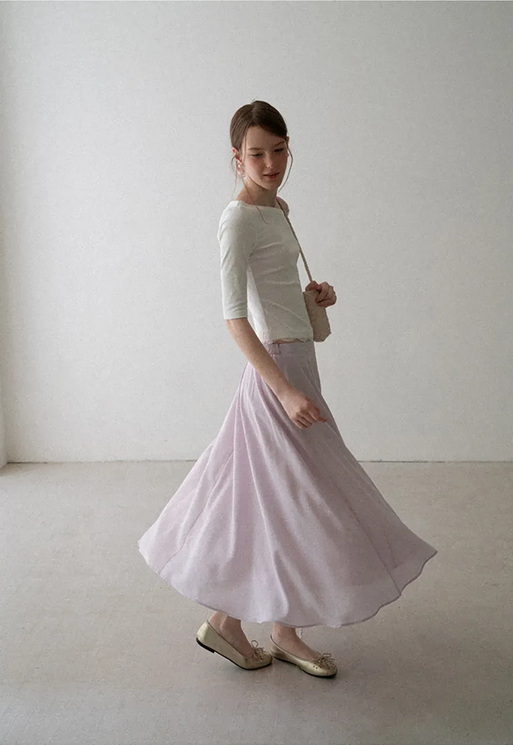 Flowy A-Line Midi Skirt with High Waist