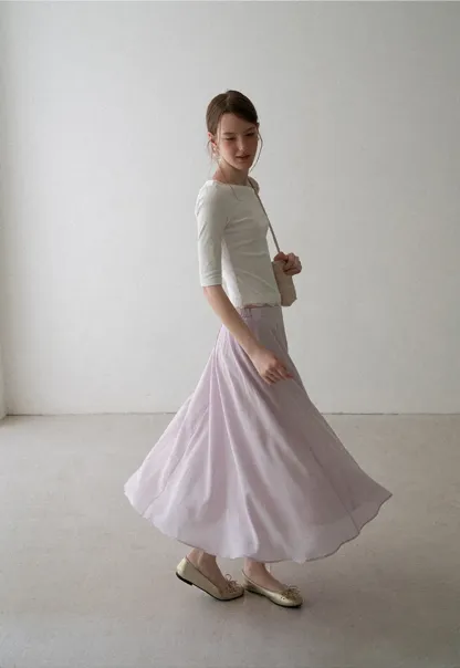 Flowy A-Line Midi Skirt with High Waist