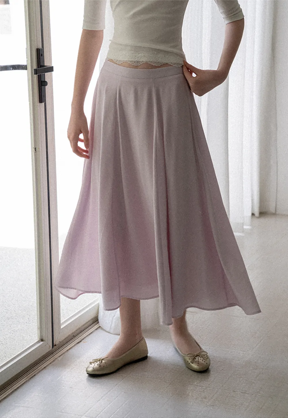 Flowy A-Line Midi Skirt with High Waist