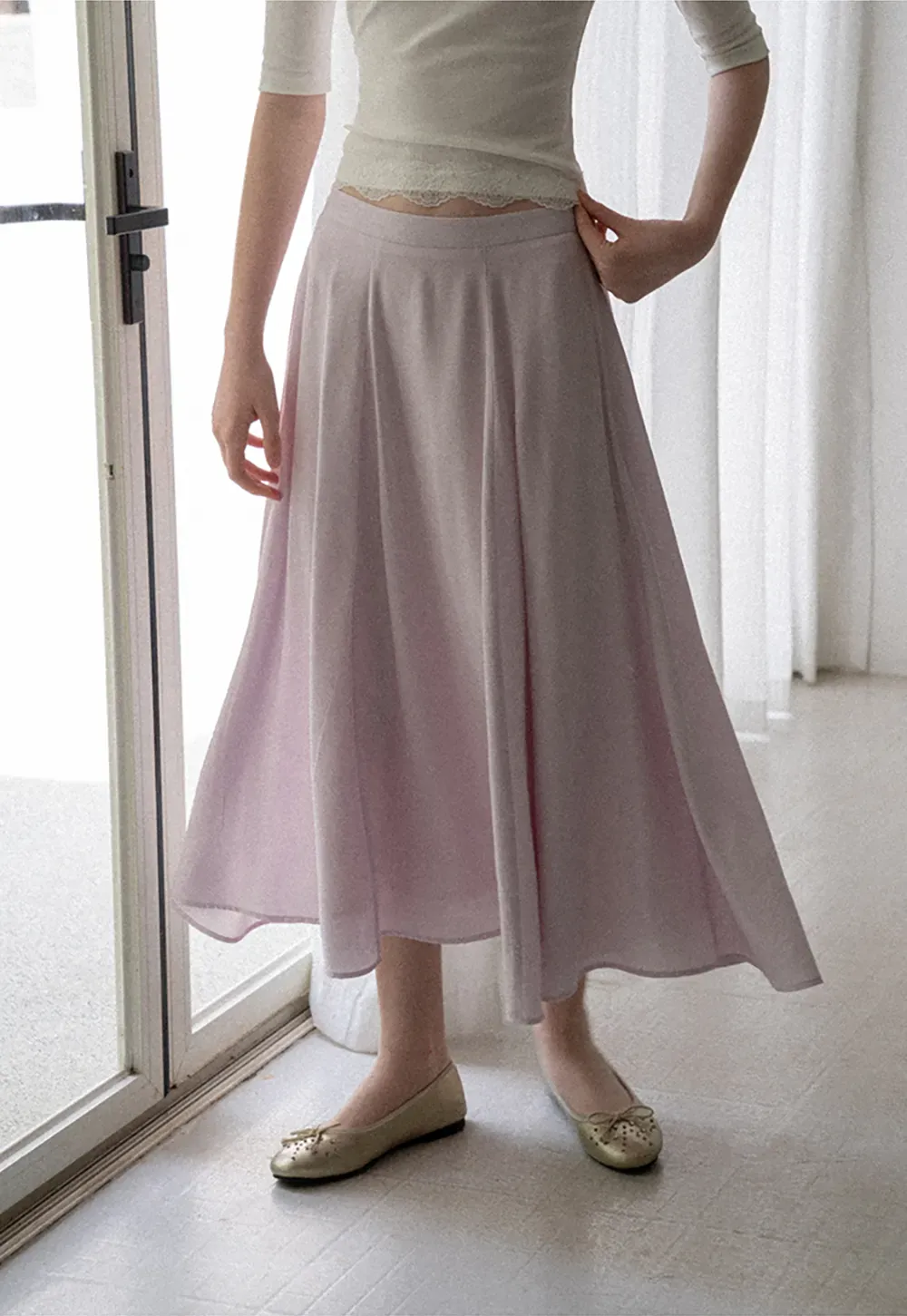 Flowy A-Line Midi Skirt with High Waist