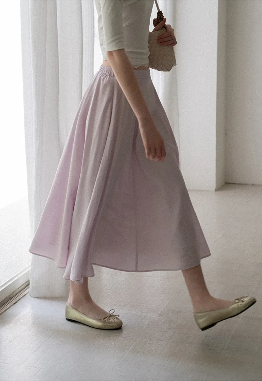 Flowy A-Line Midi Skirt with High Waist
