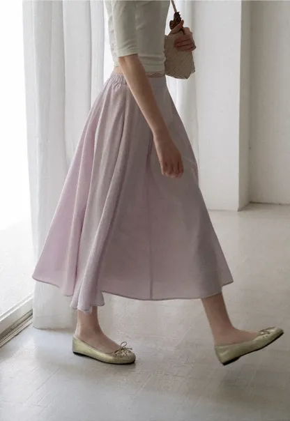 Flowy A-Line Midi Skirt with High Waist