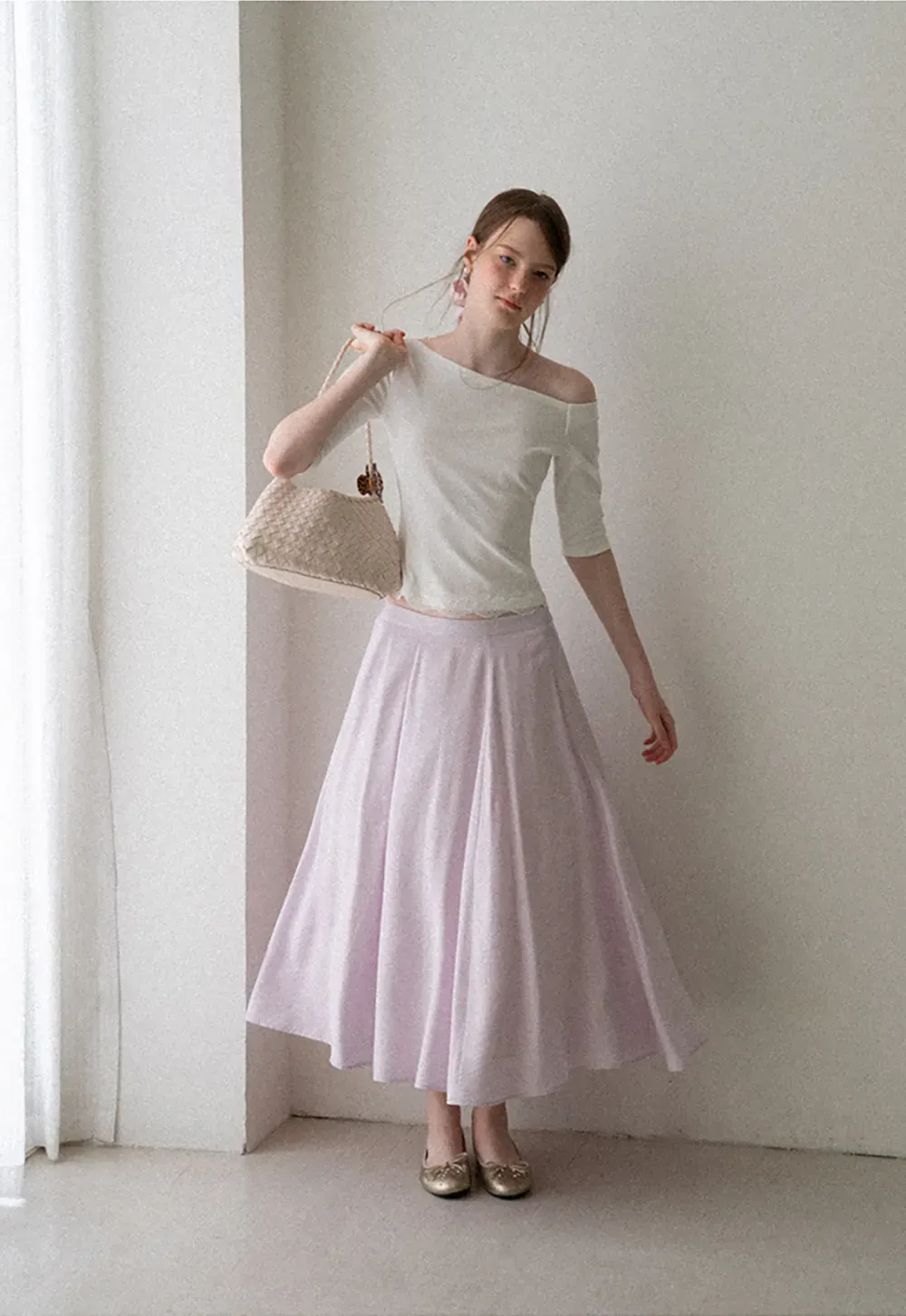Flowy A-Line Midi Skirt with High Waist
