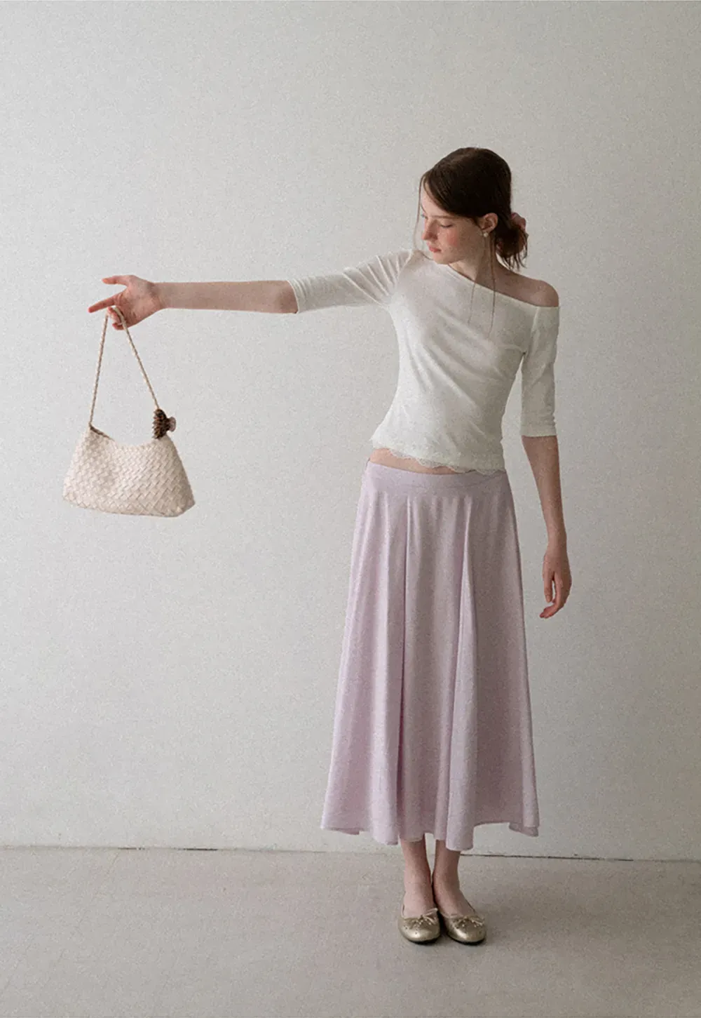 Flowy A-Line Midi Skirt with High Waist