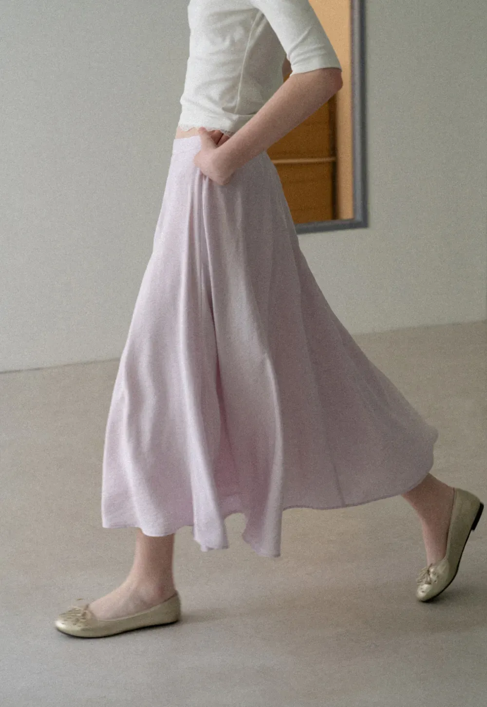 Flowy A-Line Midi Skirt with High Waist