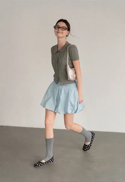 High Waist Elastic Waist Flared Skirt