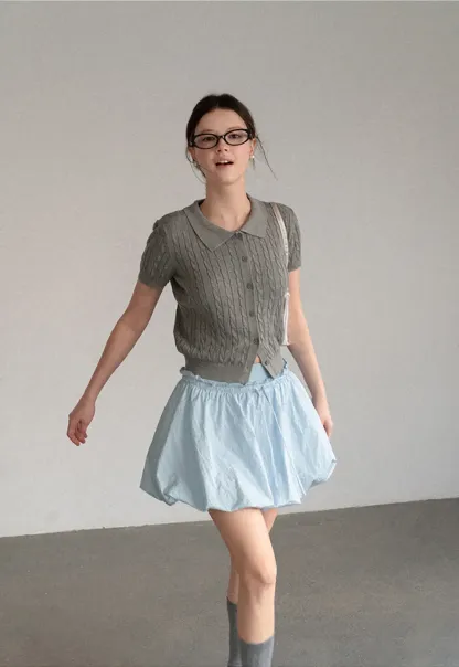 High Waist Elastic Waist Flared Skirt