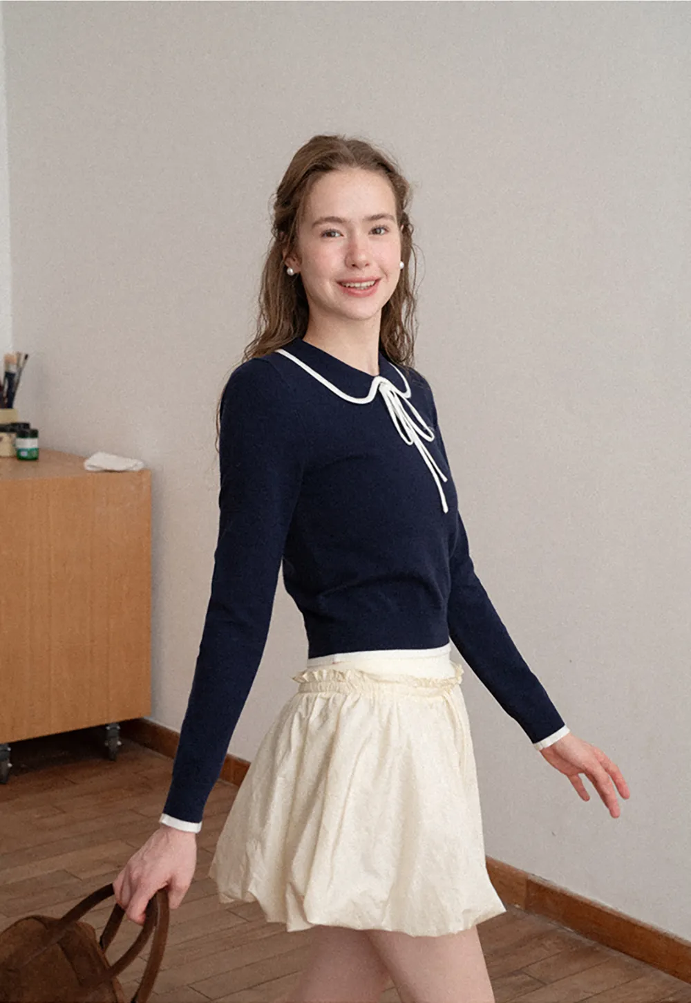 High Waist Elastic Waist Flared Skirt