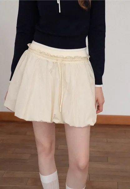 High Waist Elastic Waist Flared Skirt