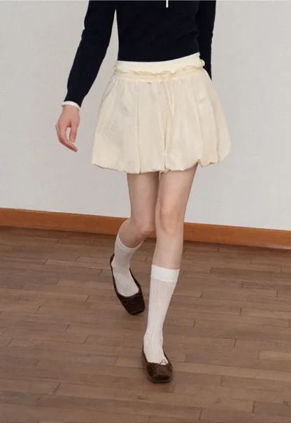 High Waist Elastic Waist Flared Skirt