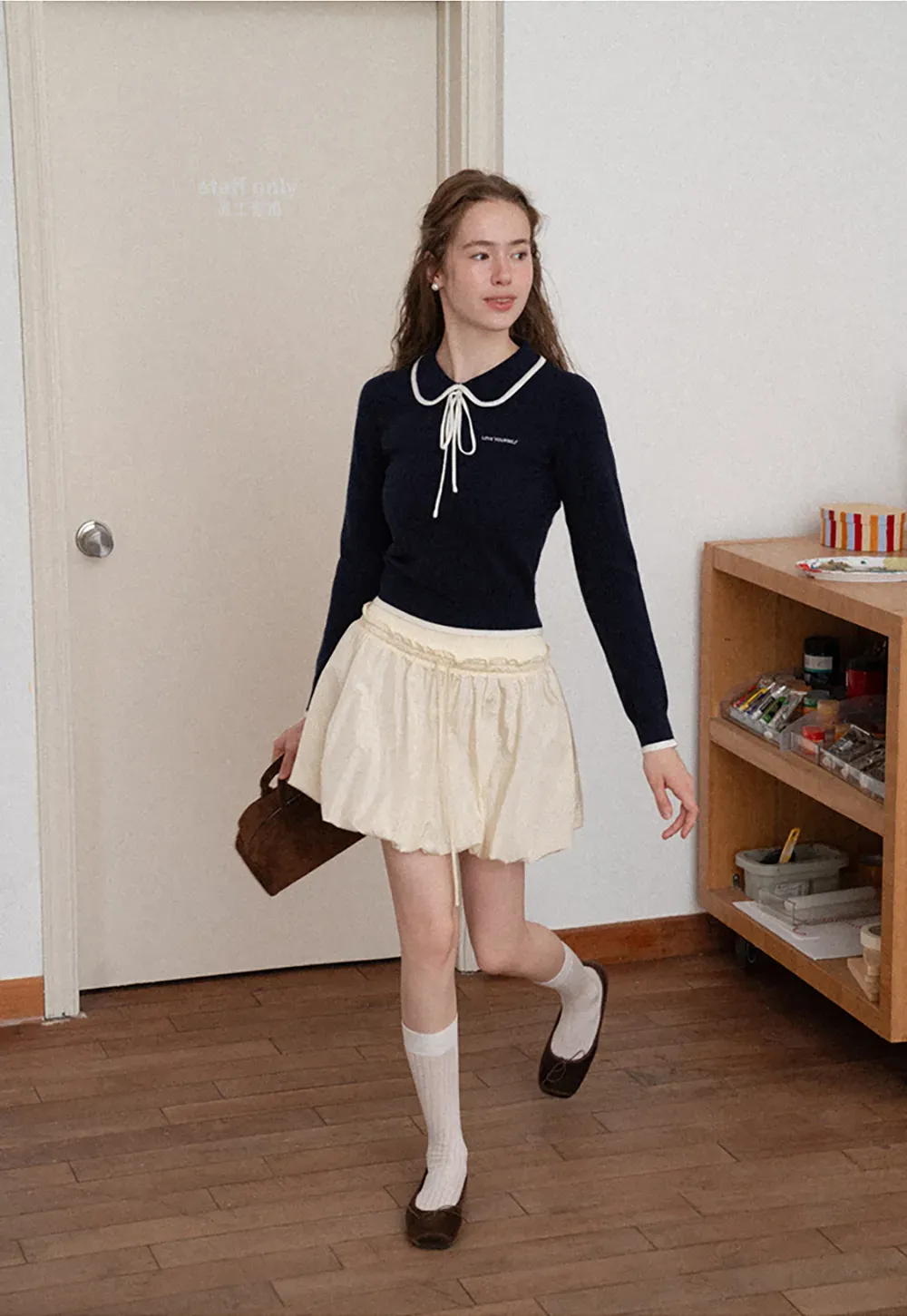 High Waist Elastic Waist Flared Skirt