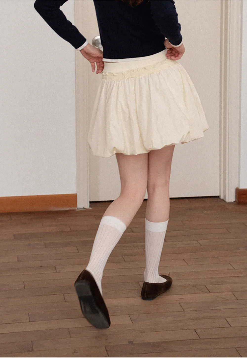 High Waist Elastic Waist Flared Skirt
