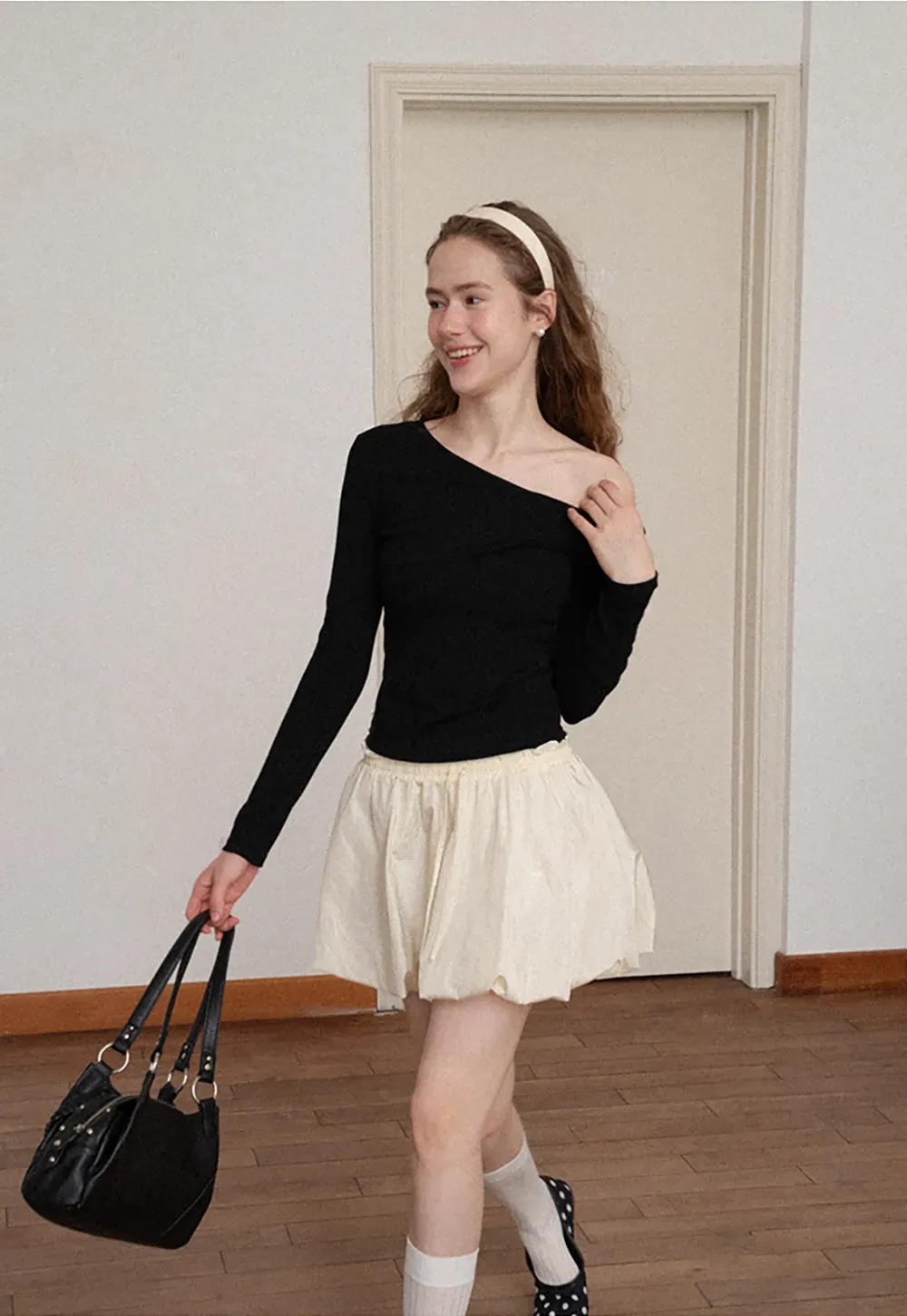 High Waist Elastic Waist Flared Skirt