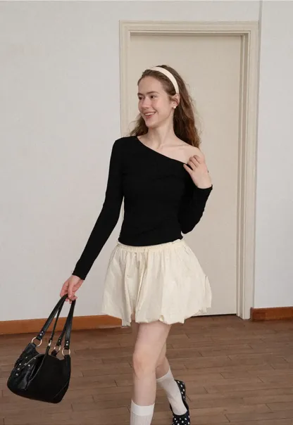 High Waist Elastic Waist Flared Skirt