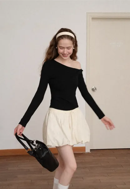High Waist Elastic Waist Flared Skirt